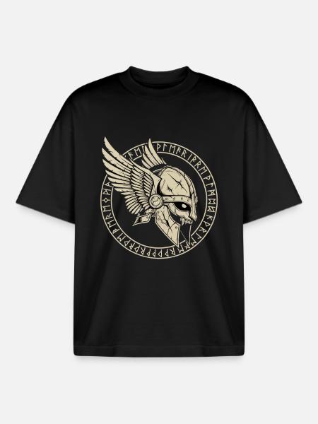 Wikinger Helm Runen Krieger - Boxy Heavyweight Unisex Organic T-Shirt von Stanley/Stella - Schwarz