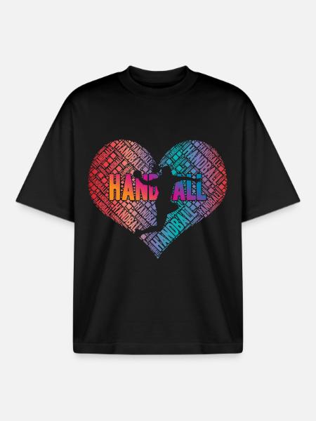 Handball Player Heart - Boxy Heavyweight Unisex Organic T-Shirt by Stanley/Stella - black