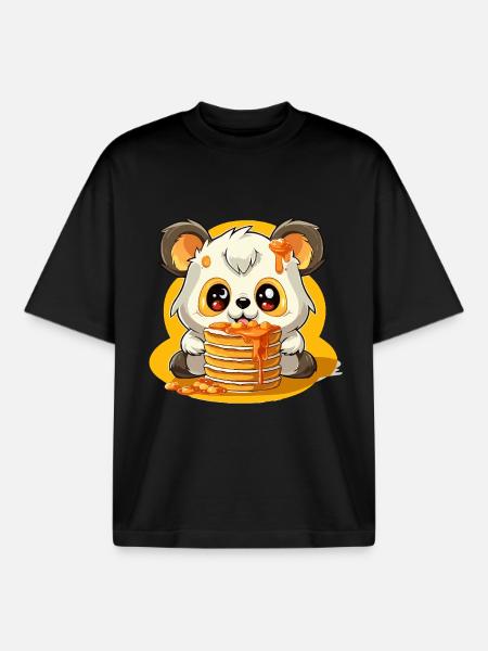 Caramel Panda Pancakes - Boxy Heavyweight Unisex Organic T-Shirt by Stanley/Stella - black