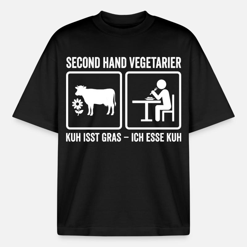 Second Hand Vegetarier – Lustiges Fleisch Design - Boxy Heavyweight Unisex Organic T-Shirt von Stanley/Stella - Schwarz