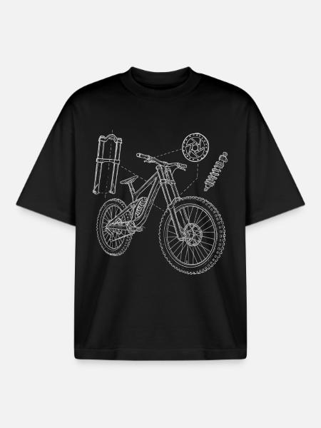 MTB Geometry Sketch: Downhill Exploded Drawing - Boxy Heavyweight Unisex Organic T-Shirt by Stanley/Stella - black