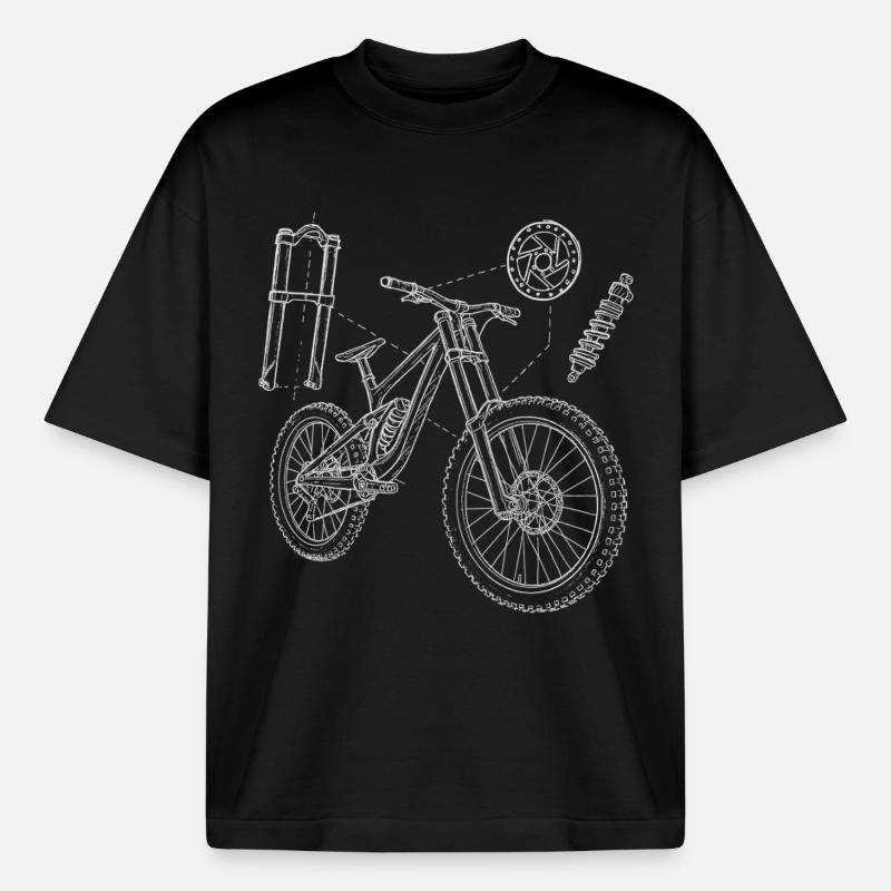 MTB Geometry Sketch: Downhill Exploded Drawing - Heavyweight Boxy Unisex T-Shirt by Stanley/Stella - black