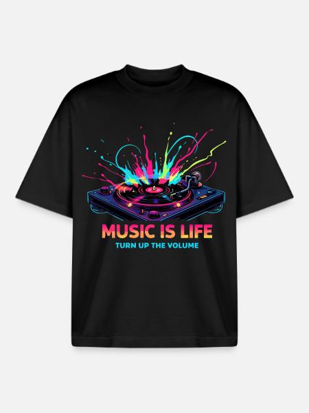 Music Is Life Turntable Beat - Boxy Heavyweight Unisex Organic T-Shirt von Stanley/Stella - Schwarz