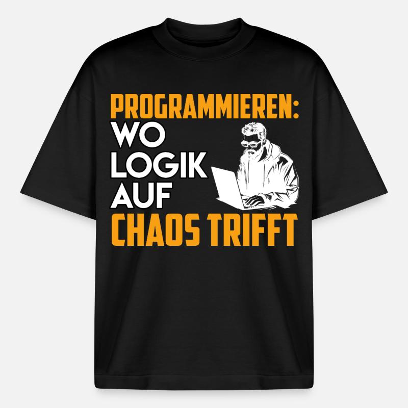 PROGRAMMING WHERE LOGIC MEETS CHAOS Funny - Boxy Heavyweight Unisex Organic T-Shirt by Stanley/Stella - black