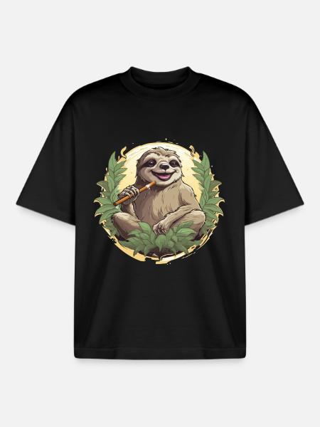 Faultier im Blätterkranz - Boxy Heavyweight Unisex Organic T-Shirt von Stanley/Stella - Schwarz