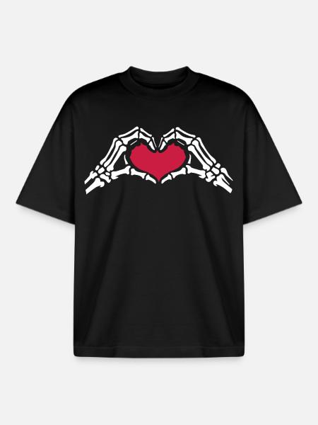 Skeleton Hands Heart Love Valentine's Day - Boxy Heavyweight Unisex Organic T-Shirt by Stanley/Stella - black