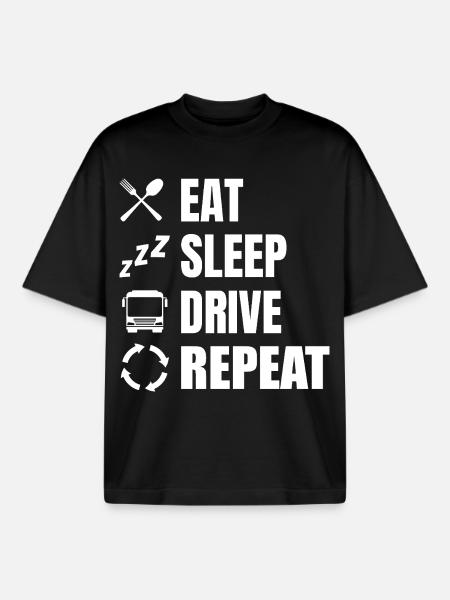 Manger, dormir, conduire, répéter - T-shirt unisexe boxy épais biologique Stanley/Stella - noir