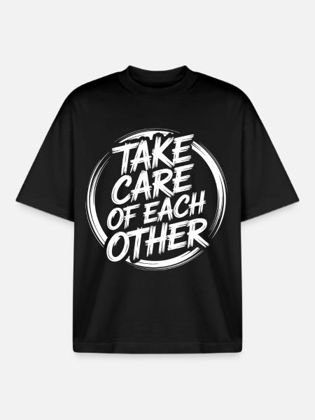 Take care of each other - Boxy Heavyweight Unisex Organic T-Shirt by Stanley/Stella - black