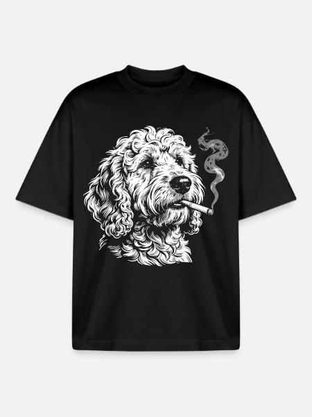Smoking Goldendoodle: Funny Dog Meme Desig - Boxy Heavyweight Unisex Organic T-Shirt by Stanley/Stella - black
