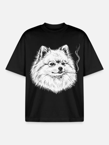Smoking Pomeranian: Funny Pomeranian Meme - Boxy Heavyweight Unisex Organic T-Shirt by Stanley/Stella - black