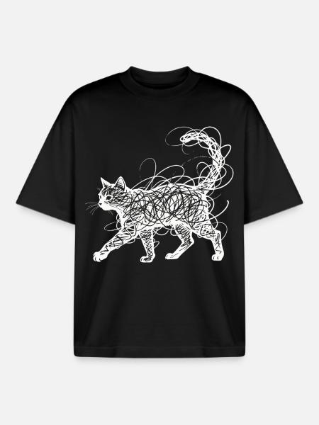 Minimalistisk krusedulle katte-stregkunst japansk - Stanley/Stella unisex boxy heavyweight T-shirt økologisk - sort