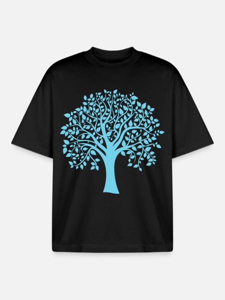 Icon Blue Jumbo Tree Print Silhouette - Boxy Heavyweight Unisex Organic T-Shirt by Stanley/Stella - black