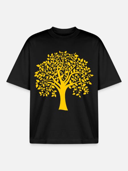 Base Yellow Jumbo Tree Print Silhouette - Boxy Heavyweight Unisex Organic T-Shirt by Stanley/Stella - black
