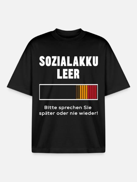 Social Battery Empty - Battery Design - Boxy Heavyweight Unisex Organic T-Shirt by Stanley/Stella - black