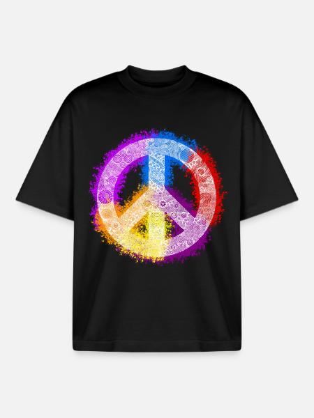 Zentangle Peace Sign - Boxy Heavyweight Unisex Organic T-Shirt by Stanley/Stella - black