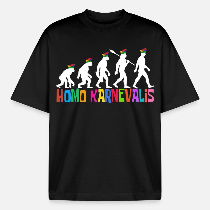 Homo Carnival | Évolution des Fous, Engraissé - T-shirt unisexe boxy épais biologique Stanley/Stella - noir