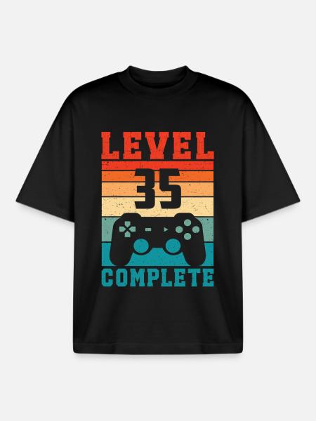 35th Birthday Level 35 Complete 35 Years Gamer - Boxy Heavyweight Unisex Organic T-Shirt by Stanley/Stella - black