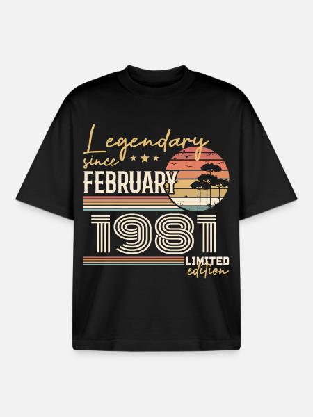 Février 1981 anniversaire 1981 légendes Février - T-shirt unisexe boxy épais biologique Stanley/Stella - noir