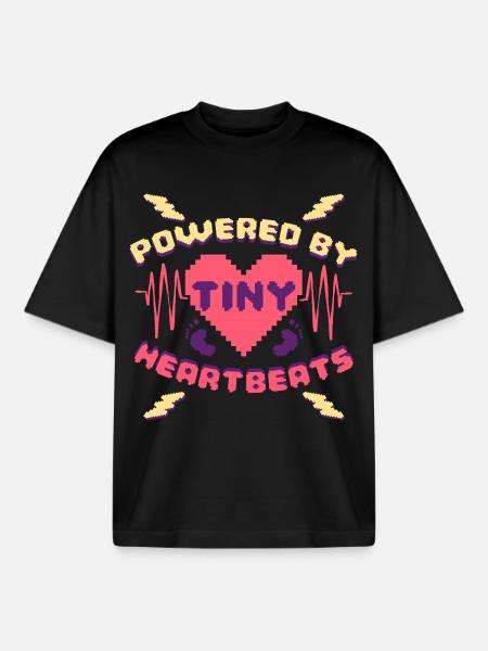 NICU Nurse Powered By Tiny Heartbeats - Boxy Heavyweight Unisex Organic T-Shirt by Stanley/Stella - black