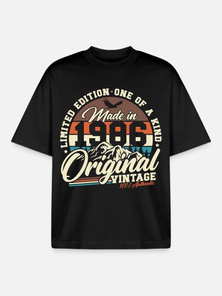 40e anniversaire Rétro Cadeau 1986 - T-shirt unisexe boxy épais biologique Stanley/Stella - noir