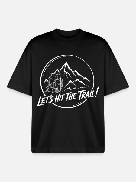 Mountain Trail Adventure Backpack Motif - Boxy Heavyweight Unisex Organic T-Shirt by Stanley/Stella - black