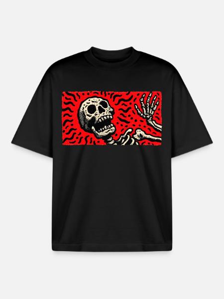 Skelett im Blutrot Retro-Print - Boxy Heavyweight Unisex Organic T-Shirt von Stanley/Stella - Schwarz