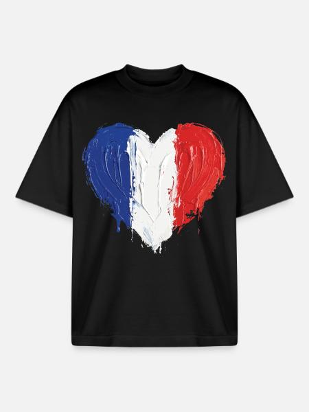 French Flag Heart Fußball - Boxy Heavyweight Unisex Organic T-Shirt von Stanley/Stella - Schwarz