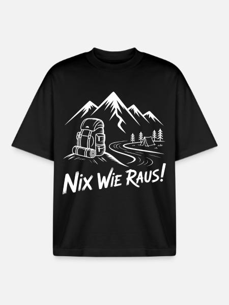 Nix Wie Raus Bergwanderabenteuer - Boxy Heavyweight Unisex Organic T-Shirt von Stanley/Stella - Schwarz