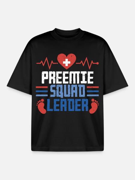 NICU Nurse Preemie Squad Leader - Boxy Heavyweight Unisex Organic T-Shirt by Stanley/Stella - black