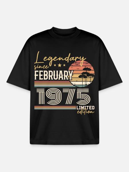 February 1975 Anniversary 1975 Legends February - Boxy Heavyweight Unisex Organic T-Shirt by Stanley/Stella - black