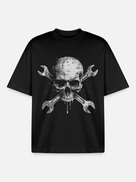 Grunge Skull with Tools - Boxy Heavyweight Unisex Organic T-Shirt by Stanley/Stella - black