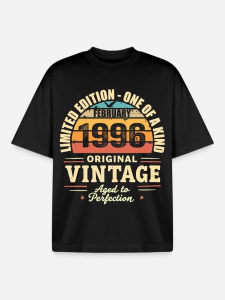 February 1996 Birthday Gift February 1996 - Boxy Heavyweight Unisex Organic T-Shirt by Stanley/Stella - black