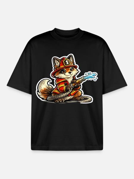 Fox firefighter hero in action - Boxy Heavyweight Unisex Organic T-Shirt by Stanley/Stella - black