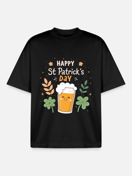 Bière joyeuse Saint Patrick - T-shirt unisexe boxy épais biologique Stanley/Stella - noir