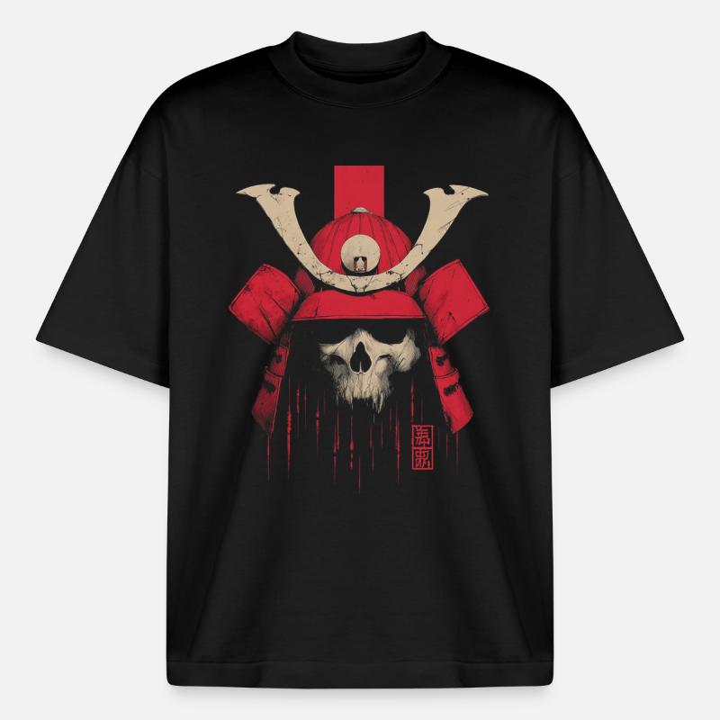 Blutroter Samurai Schädel - Heavyweight Unisex Boxy T-Shirt von stanley/stella	 - Schwarz