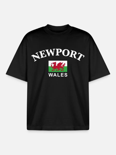 Newport, Wales - Boxy Heavyweight Unisex Organic T-Shirt by Stanley/Stella - black