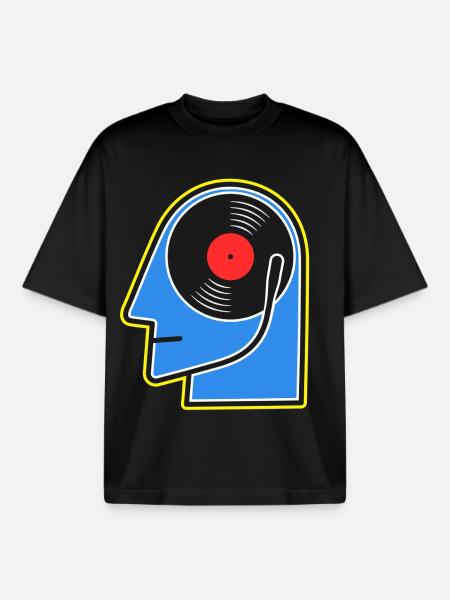 Blue Vinyl Album DJ Head - Boxy Heavyweight Unisex Organic T-Shirt by Stanley/Stella - black