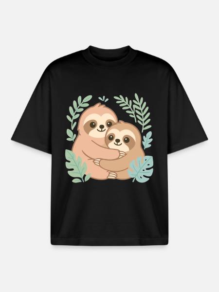 Kuschelnde Faultiere im Dschungel - Boxy Heavyweight Unisex Organic T-Shirt von Stanley/Stella - Schwarz