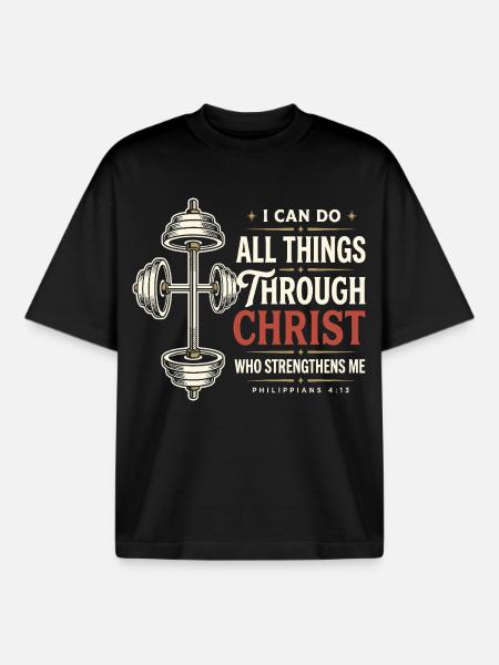 Puissance chrétienne Philippiens 4:13 - T-shirt unisexe boxy épais biologique Stanley/Stella - noir