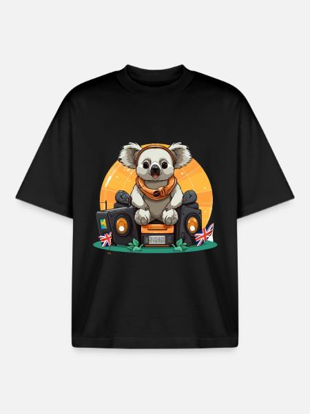 Koala DJ Boombox RetroVibe - Boxy Heavyweight Unisex Organic T-Shirt by Stanley/Stella - black