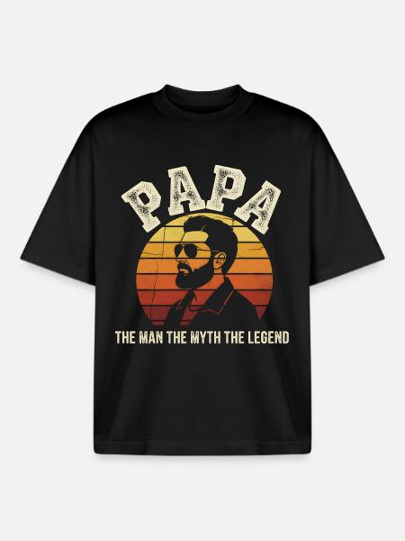 Papa Legend Retro Sun - Boxy Heavyweight Unisex Organic T-Shirt by Stanley/Stella - black
