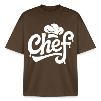 Chef Graffiti Küchenlogo - Boxy Heavyweight Unisex Organic T-Shirt von Stanley/Stella - Dunkelbraun - Vorne - AI Model Male 185 light (185cm) & AI Model Female 172 dark (172cm)