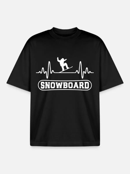 Snowboarding heartbeat snowboard snowboarder - Boxy Heavyweight Unisex Organic T-Shirt by Stanley/Stella - black