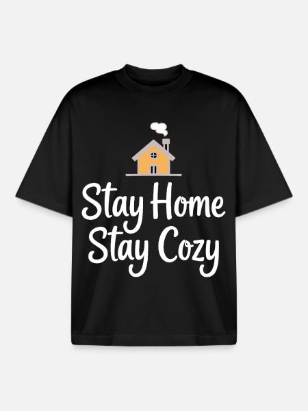 Stay Home Stay Cozy House Coziness - Boxy Heavyweight Unisex Organic T-Shirt by Stanley/Stella - black