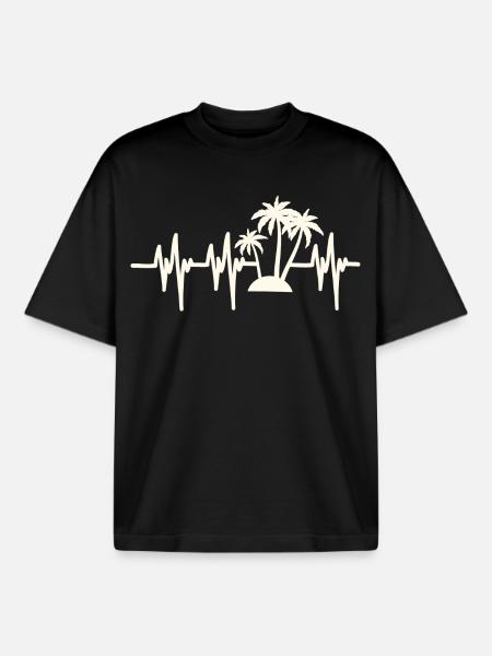Heartbeat Beach Holiday - Boxy Heavyweight Unisex Organic T-Shirt by Stanley/Stella - black