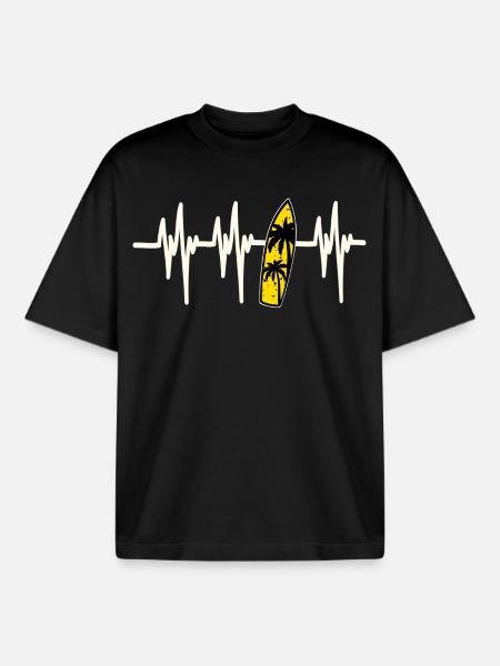 Heartbeat Surfing - Boxy Heavyweight Unisex Organic T-Shirt by Stanley/Stella - black