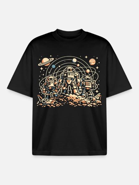 Moon Soil Astronauts Robot Trio - Boxy Heavyweight Unisex Organic T-Shirt by Stanley/Stella - black