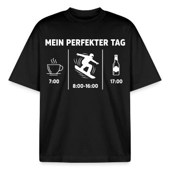 Mein Perfekter Tag Snowboard Kaffee Bier - Boxy Heavyweight Unisex Organic T-Shirt von Stanley/Stella - Schwarz - Vorne - AI Model Male 185 light (185cm) & AI Model Female 172 dark (172cm)