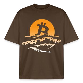 Bitcoin-Dusk - Boxy Heavyweight Unisex Organic T-Shirt von Stanley/Stella - Dunkelbraun - Vorne - AI Model Male 185 light (185cm) & AI Model Female 172 dark (172cm)