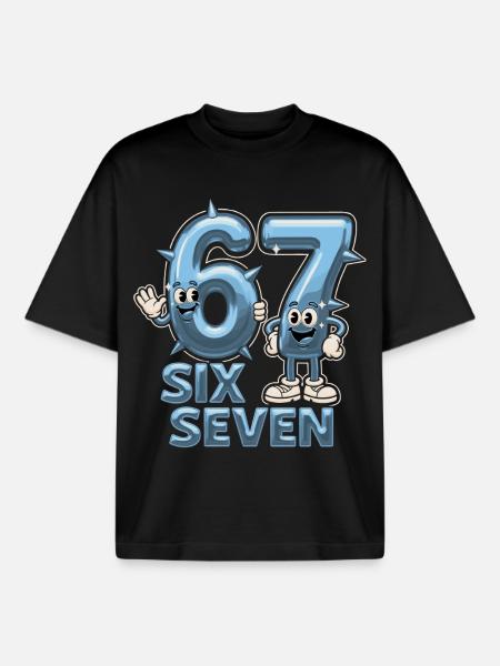 67 Six Seven Y3K Aesthetic Meme - Boxy Heavyweight Unisex Organic T-Shirt by Stanley/Stella - black